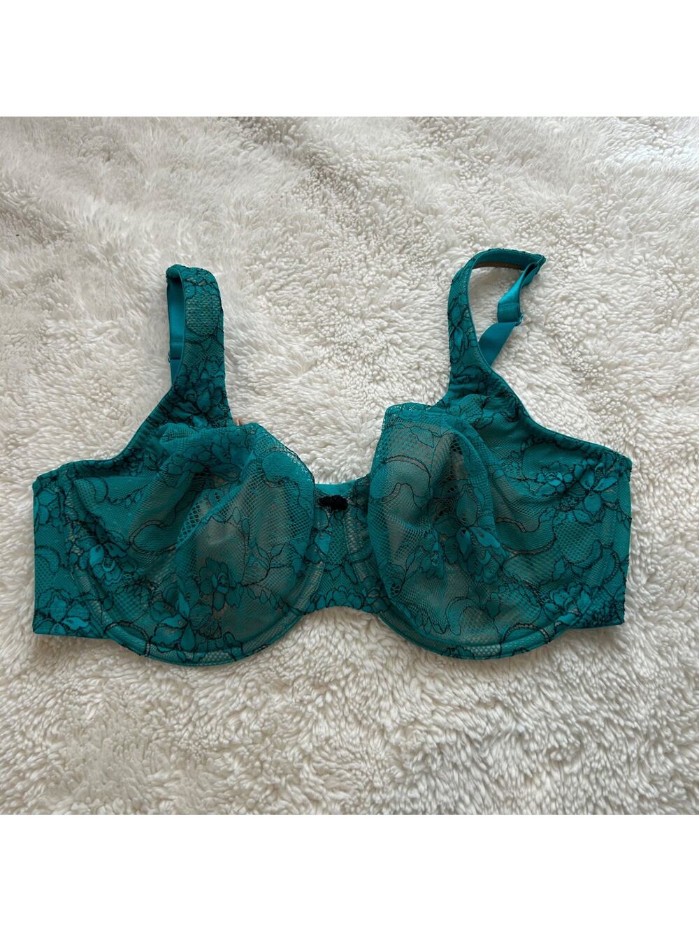 40DDD Cacique Womens Full Coverage Teal Embroidered Lace Unlined Underwire Bra